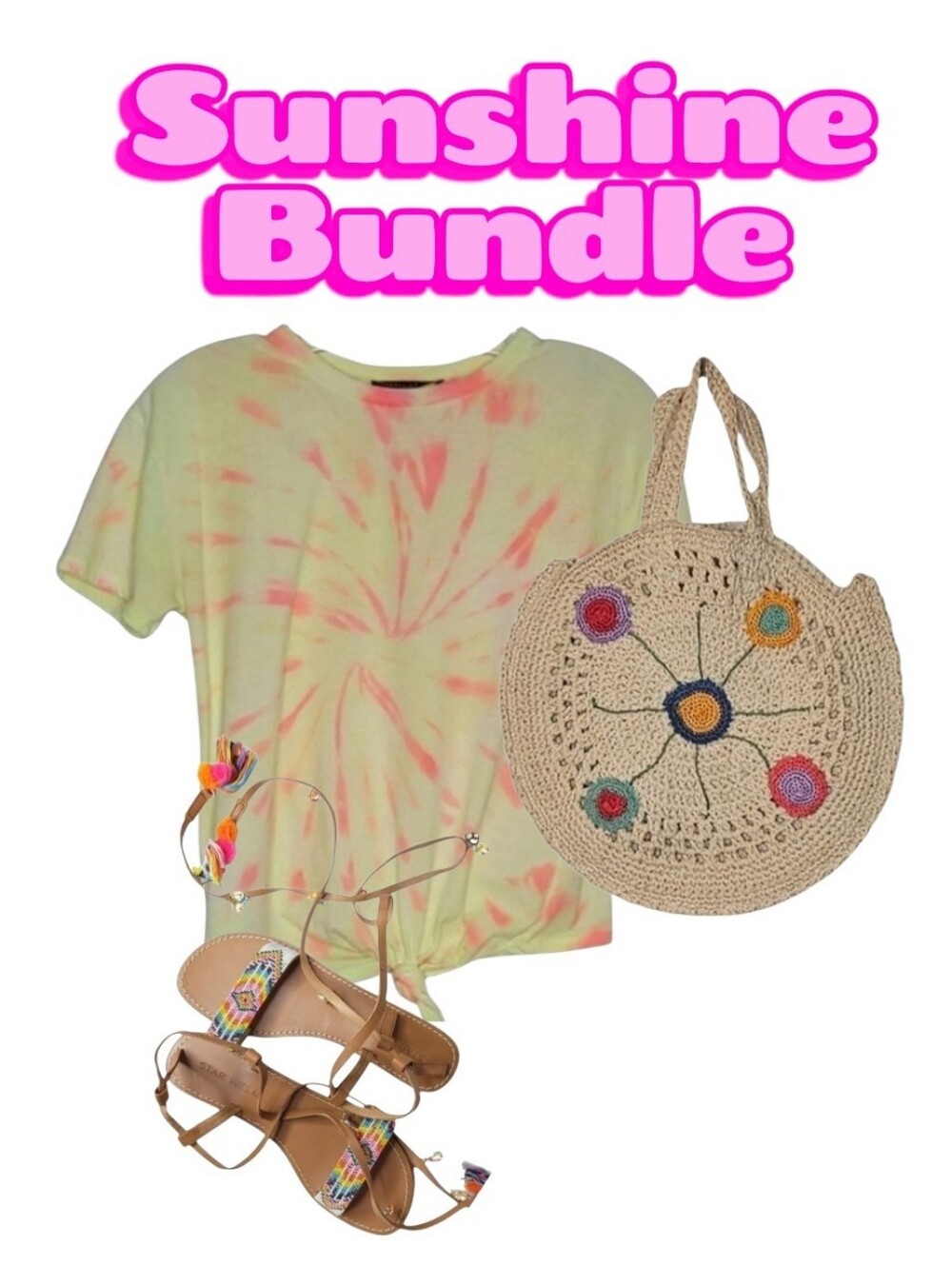 Generation Love Cropped Tie Dye Tee and Star Mela Flat Sandals w Tassels Pompoms